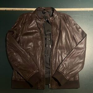 Men's Dark Brown Leather Bomber Jacket
